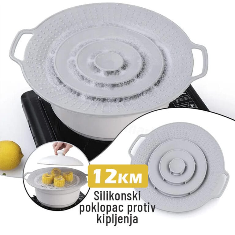 Čaroban silikonski poklopac protiv kipljenja – sprječava prosipanje i curenje tekućine prilikom kuhanja, pogodan za šerpe i tave.