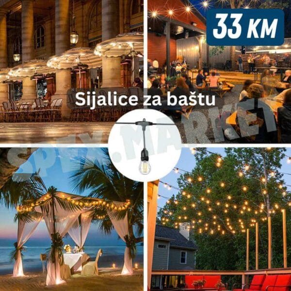 Sijalice za baštu 10m - 10x 1W E27 sijalica
